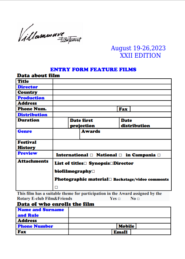 Entry Form Feature Films 2022