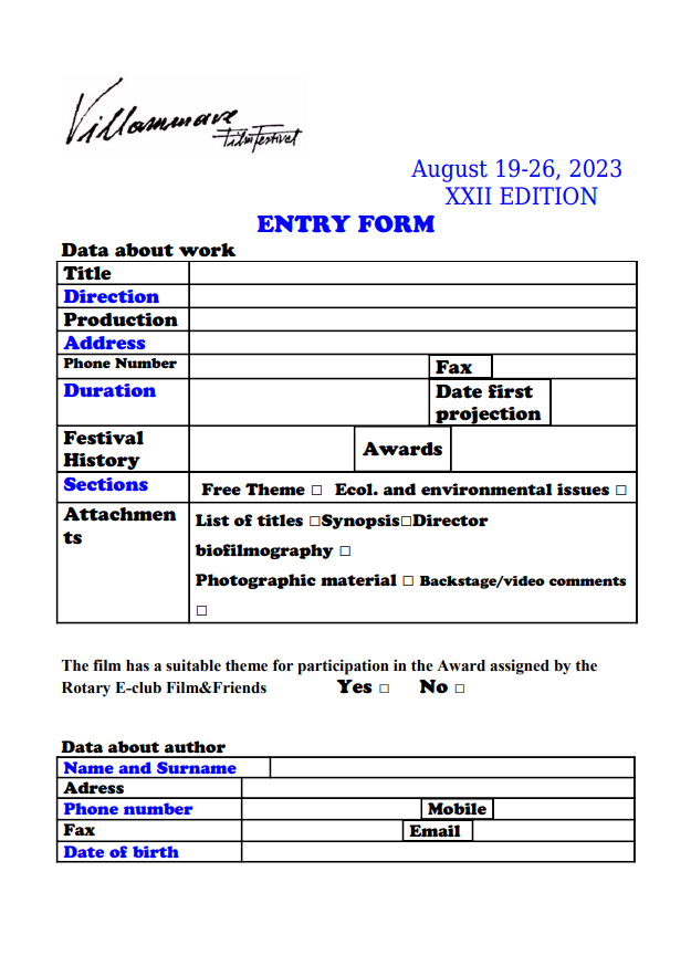Entry Form Short Film 2022