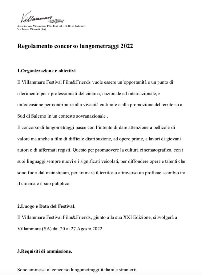 regolamento lungometraggi 2021